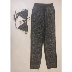 Hot & Delicious Pants & Triangle Bikini Top Outfit Black Rhinestones  Small NWT